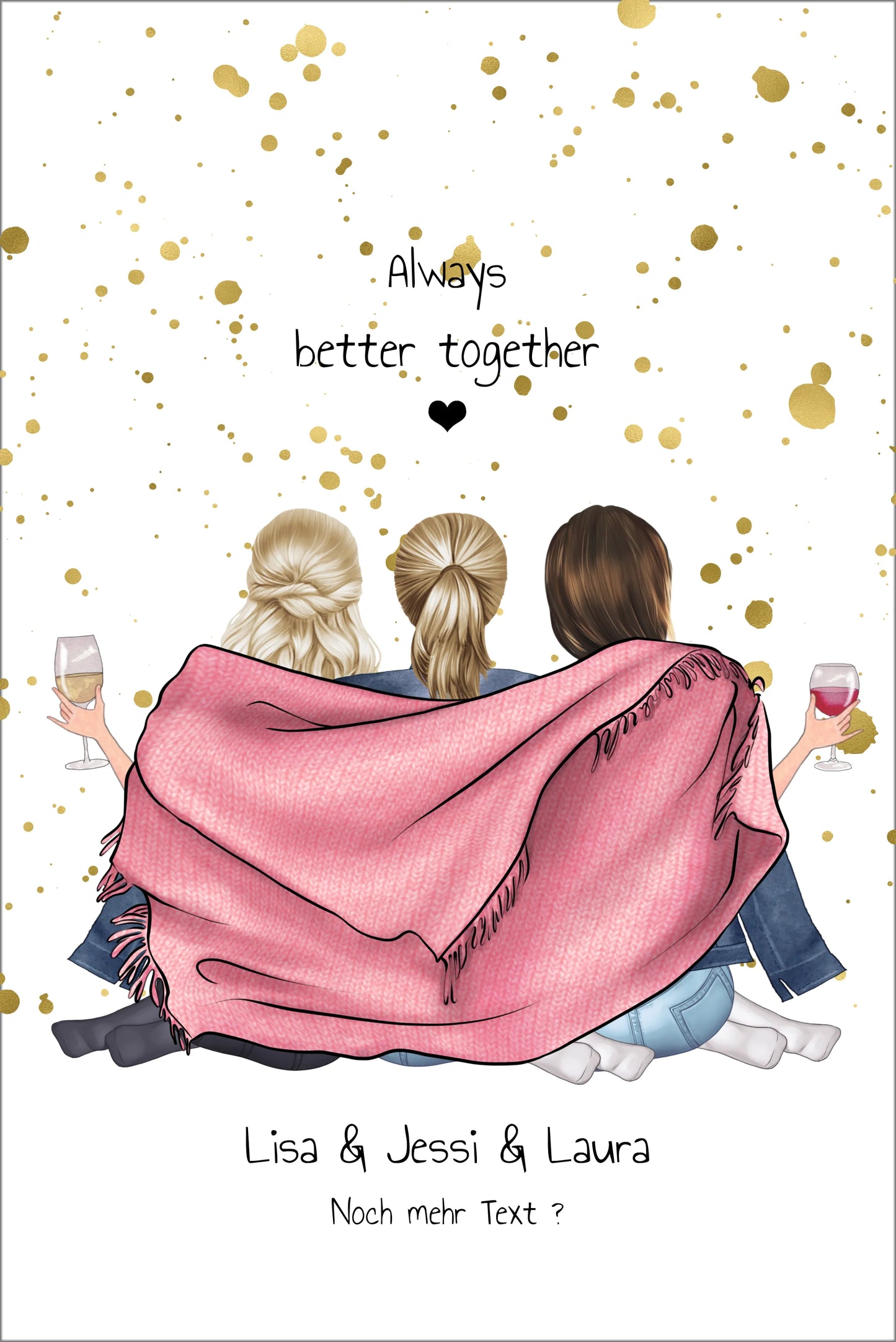 3 Freundinnen Bild | Poster Freundin Geschenk Geburtstagsgeschenk | Geburtstag beste Freundin, Schwester, Mama, Kollegin