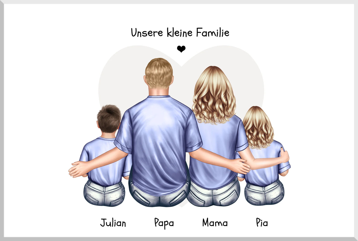 Personalisiertes Familienbild mit 2 Kindern- Geschenk Papa -Geschenk Mama - Vatertagsgeschenk Geburtstagsgeschenk