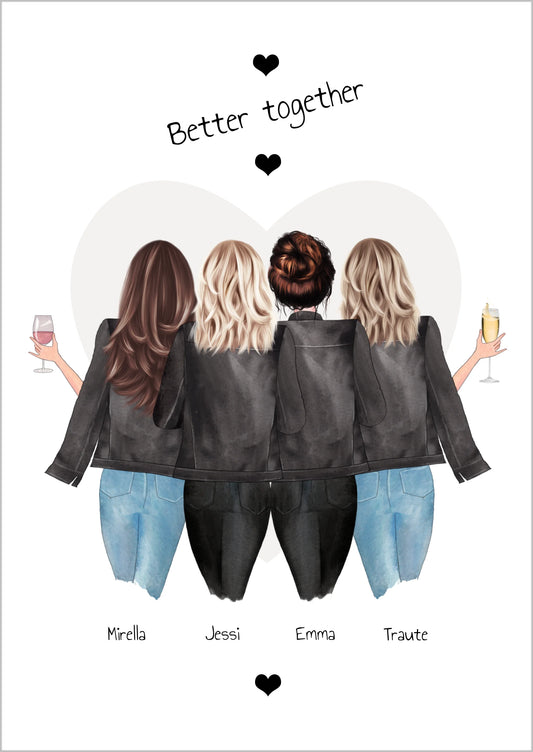 4 beste Freundinnen Poster Geschenk mit Spruch personalisiert - Beste Freundin Bild Geschenk - Geburtstagsgeschenk