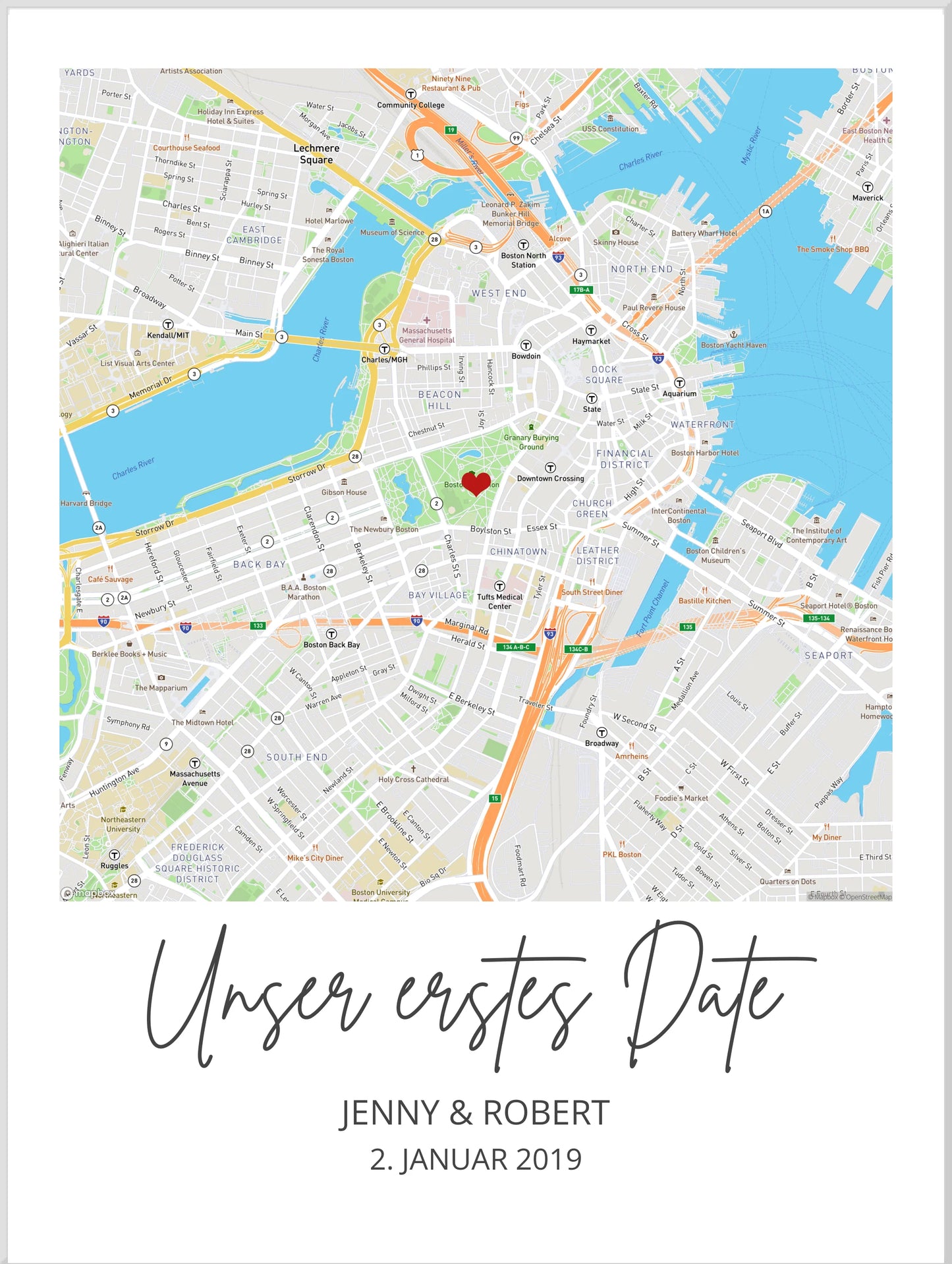"Unser erstes Date" Jahrestag, Valentinstag Geschenk Hochzeitsgeschenk "Wo alles begann" | Personalisiertes Poster | Koordinaten Bild