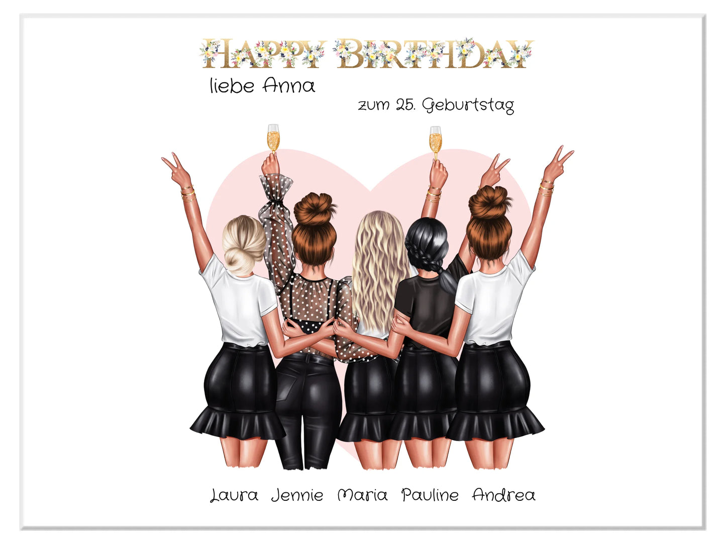 Personalisiertes Geburtstag Poster Geschenk beste Freundin | 5 Freundinnen Bild Geschenk | Glückwunsch Geschenk beste Freundin