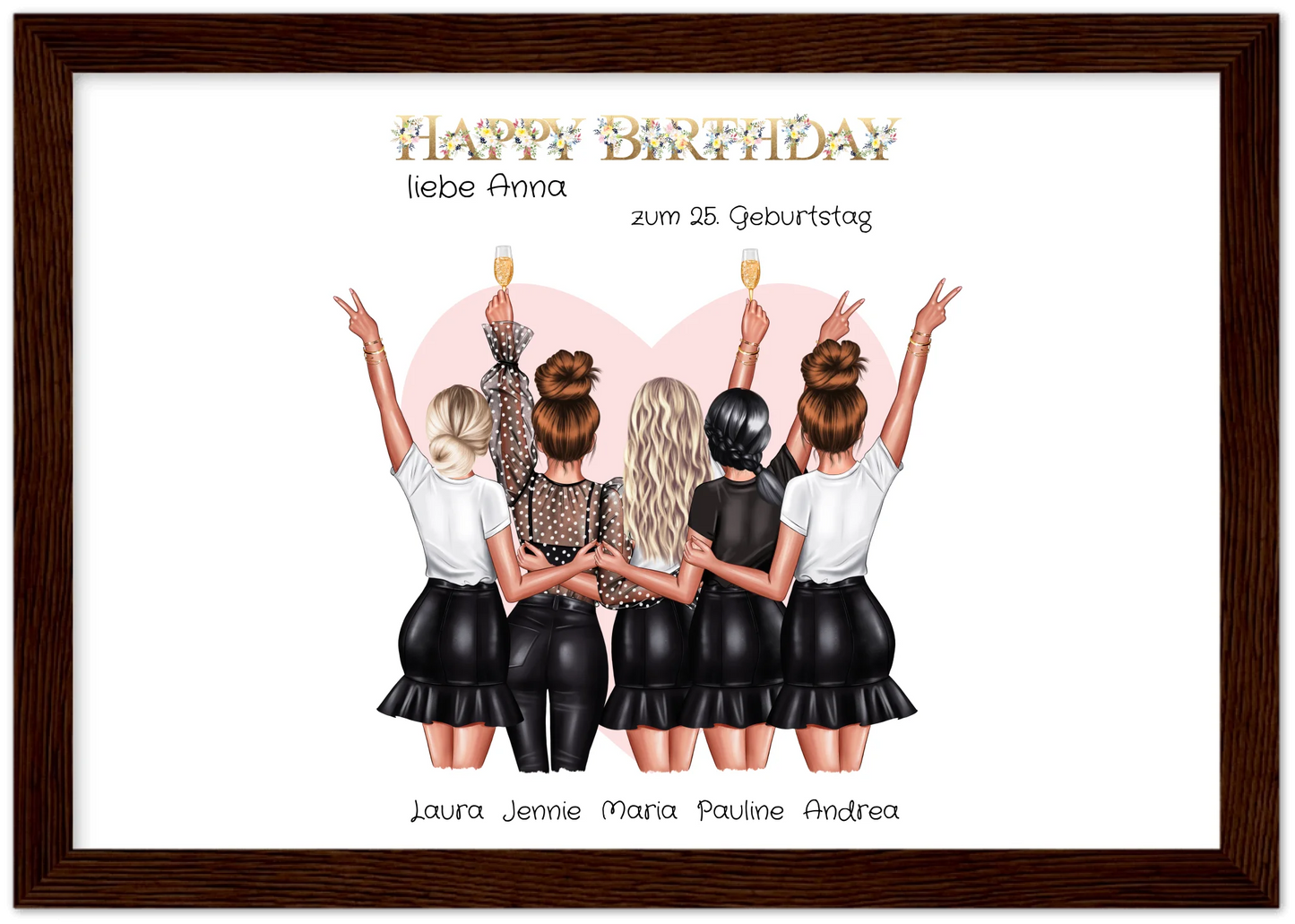 Personalisiertes Geburtstag Poster Geschenk beste Freundin | 5 Freundinnen Bild Geschenk | Glückwunsch Geschenk beste Freundin