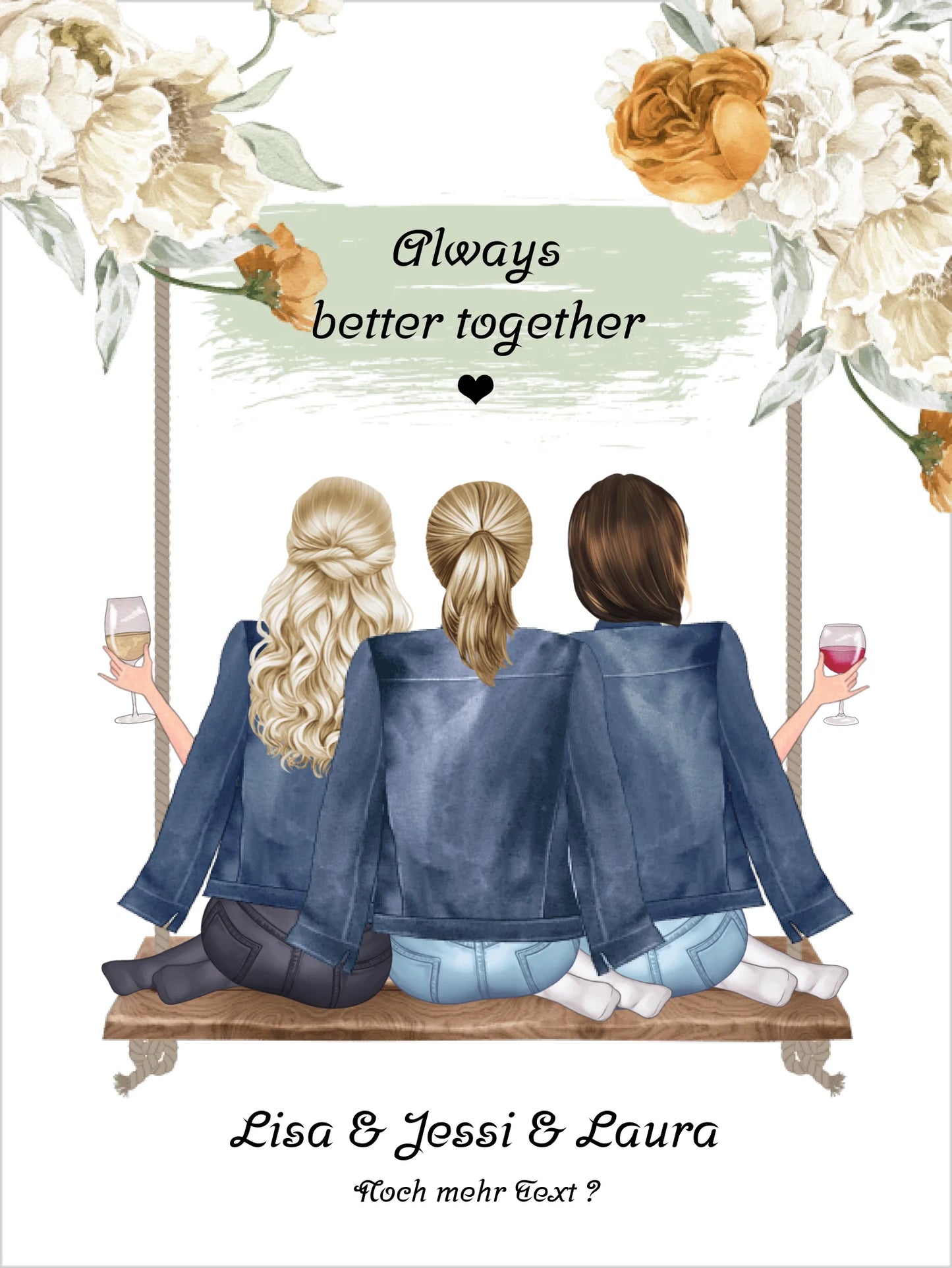 Geschenk Freundin Geburtstag Bild Poster personalisiert | 3 Freundinnen Bild Geschenk | Geschenk Schwester, Mama, Kollegin