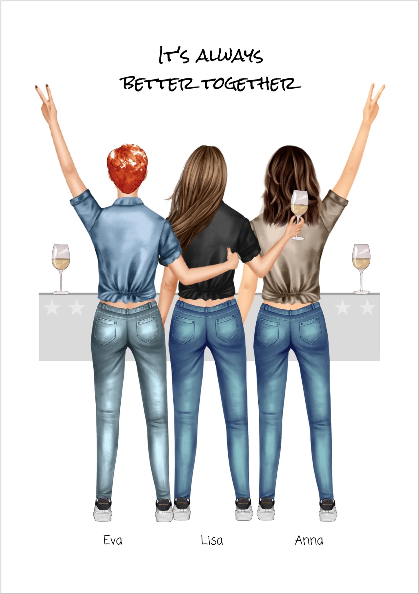 3 Beste Freundinnen Poster personalisiertes Geschenk mit Spruch - Geburtstagsgeschenk Freundin Bild - Ostergeschenk