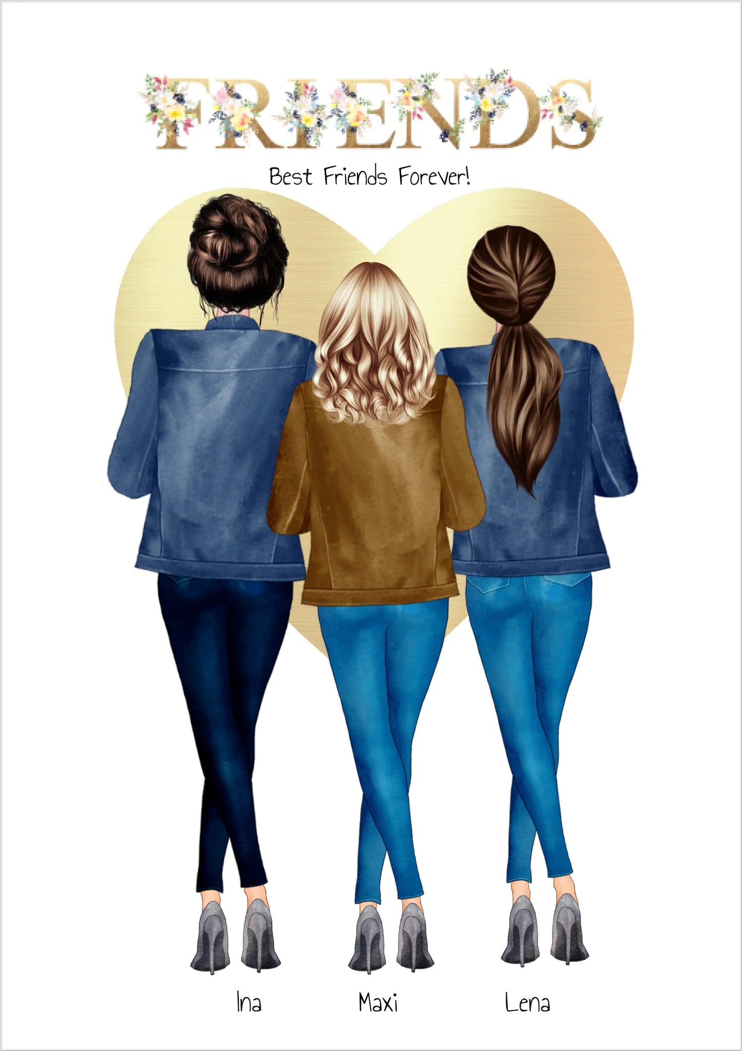 Geburtstagsgeschenk 3 beste Freundinnen Bild | Poster Freundin Geschenk personalisiert | Geburtstag Schwester, Mama, Kollegin