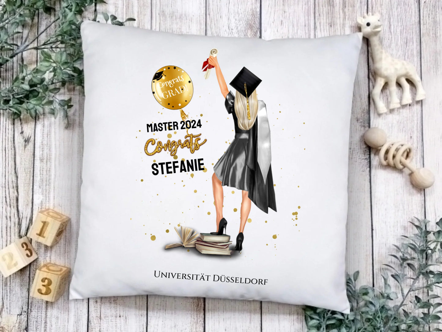 Personalisiertes Kissen Geschenk Studienabschluss, Schulabschluss zum Doktor, Master, Bachelor & Abitur, Absolventin