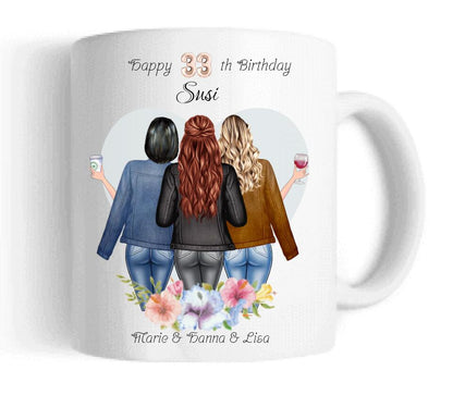 3 Beste Freundinnen Tasse personalisiert- Beste Freundin Geburtstagsgeschenk - Geburtstagstasse