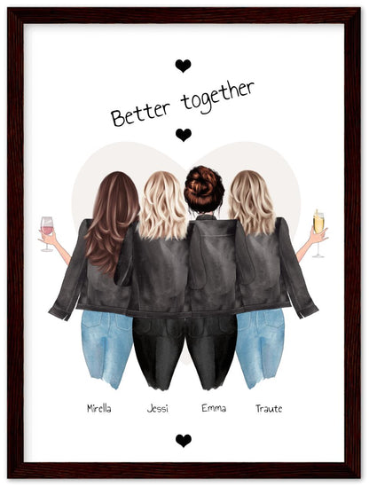 4 Beste Freundinnen Poster gerahmt - Beste Freundin Bild Geschenk Geburtstag - Geburtstagsgeschenk - Ostergeschenk - Geschenk Schwester