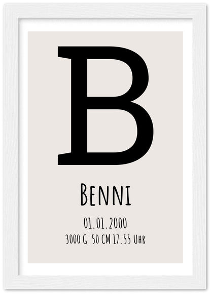 Buchstabe Monogramm Bild - Poster - Personalisiertes Geschenk Geburt - Geschenk Taufe - Namensposter - Taufgeschenk