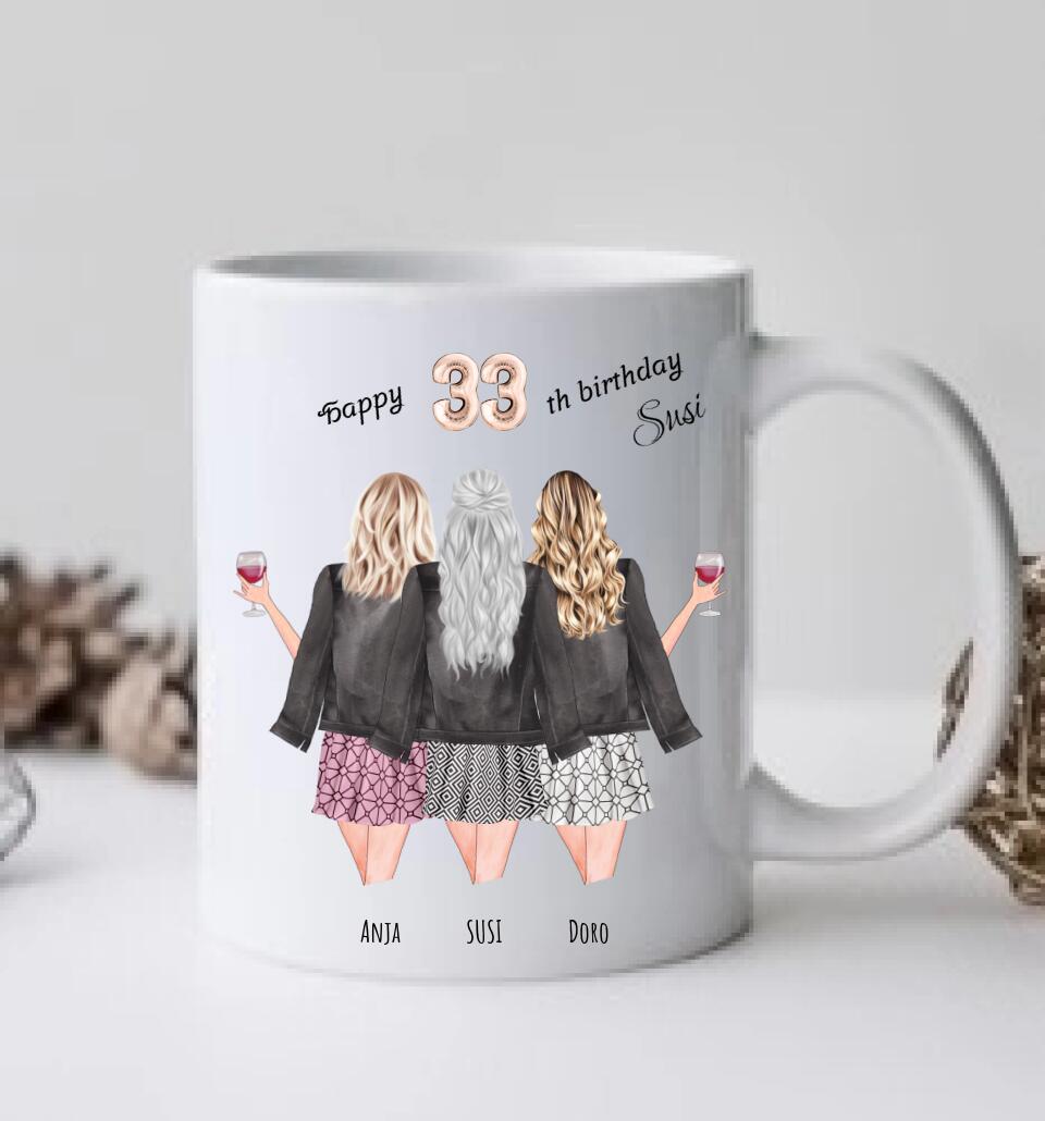 3 Beste Freundinnen Tasse personalisiert- Beste Freundin Geburtstagsgeschenk