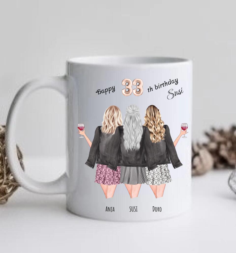 3 Beste Freundinnen Tasse personalisiert- Beste Freundin Geburtstagsgeschenk