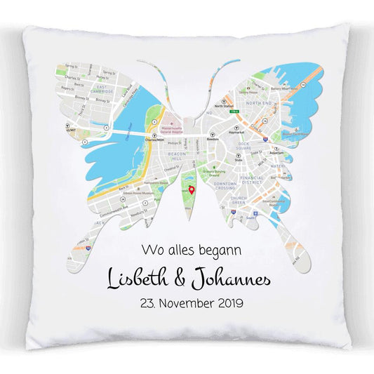 Personalisiertes Hochzeitsgeschenk Dekokissen-Wo alles begann- euer Kennenlernort, Geschenk zur Hochzeit