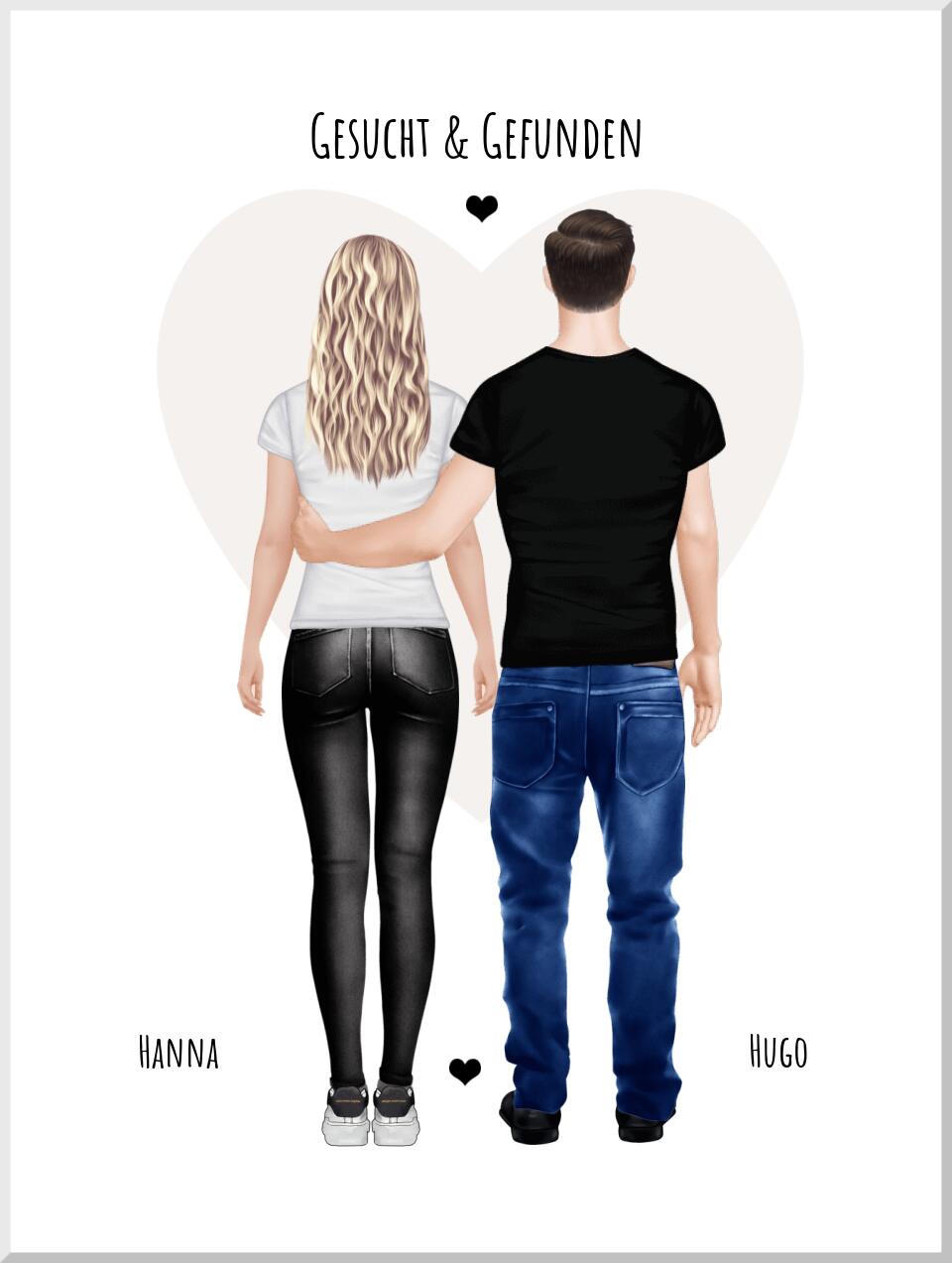 Gesucht & gefunden - personalisiertes Partner Geschenk für Paare, die Partnerin als Poster/Leinwanddruck