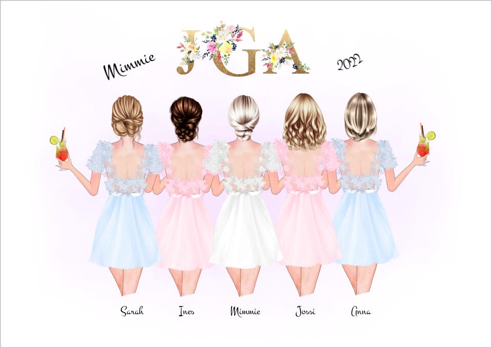 Personalisiertes Geschenk Junggesellinnenabschied Poster, Freundinnen Bild persönlich & individuell gestalten, JGA Braut, Brautjungfern