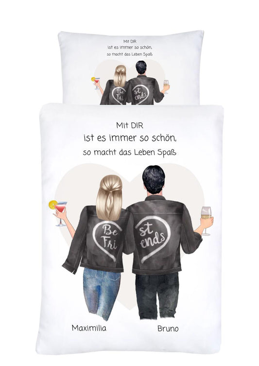 Beste Freunde Geschenk - Personalisierte Bettwäsche für Pärchen, Paare als Geburtstagsgeschenk & Weihnachtsgeschenk