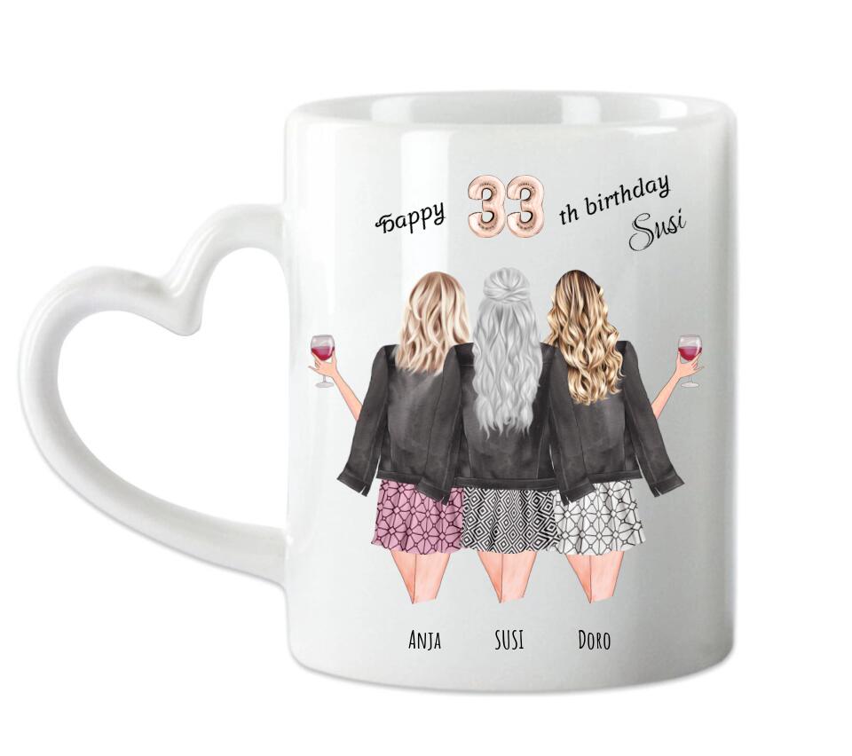 3 Beste Freundinnen Tasse personalisiert- Beste Freundin Geburtstagsgeschenk