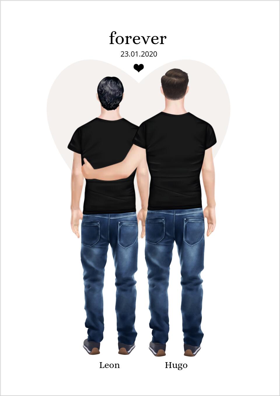 2 Männer Poster - Beste Freunde Partnergeschenk personalisiert - Freundschaft & Valentinstag Geschenk - Geburtstagsgeschenk & Weihnachtsgeschenk