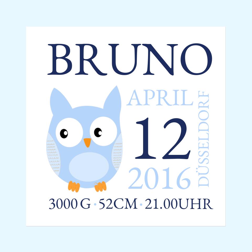 Eule- Personalisiertes Geburtsanzeige mit Namen und Geburtsdaten - Geburtskissen - Geschenk zur Geburt - Geschenk zur Taufe - Taufgeschenk