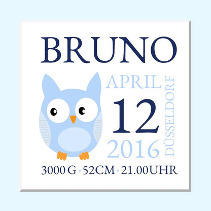 Eule- Personalisiertes Geburtsanzeige mit Namen und Geburtsdaten - Geburtskissen - Geschenk zur Geburt - Geschenk zur Taufe - Taufgeschenk