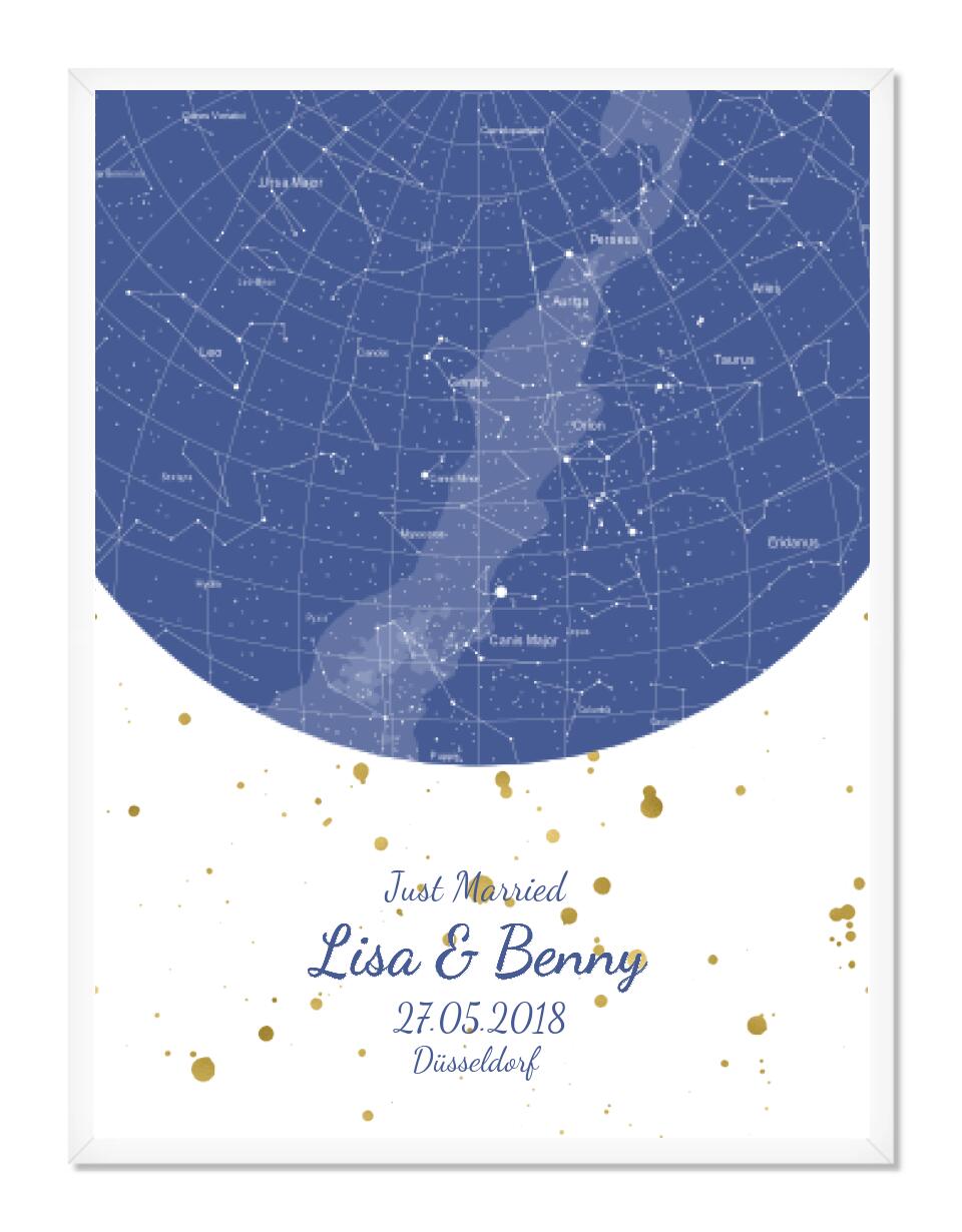 Hochzeitsgeschenk | Personalisierte Sternkarte |  Sternenhimmel Poster | Sternkarte Geschenk zur Hochzeit, zur Geburt, zur Taufe | Geschenk Brautpaar