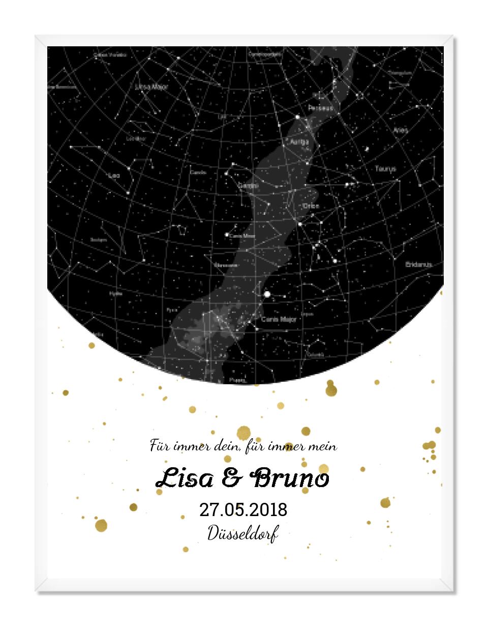 Hochzeitsgeschenk | Personalisierte Sternkarte |  Sternenhimmel Poster | Sternkarte Geschenk zur Hochzeit, zur Geburt, zur Taufe | Geschenk Brautpaar