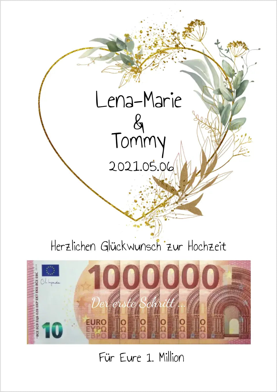Geldgeschenk Wunscherfüller - Personalisiertes Geschenk, Geldgeschenk zur Hochzeit, Hochzeitsgeschenk Für Eure 1. Million