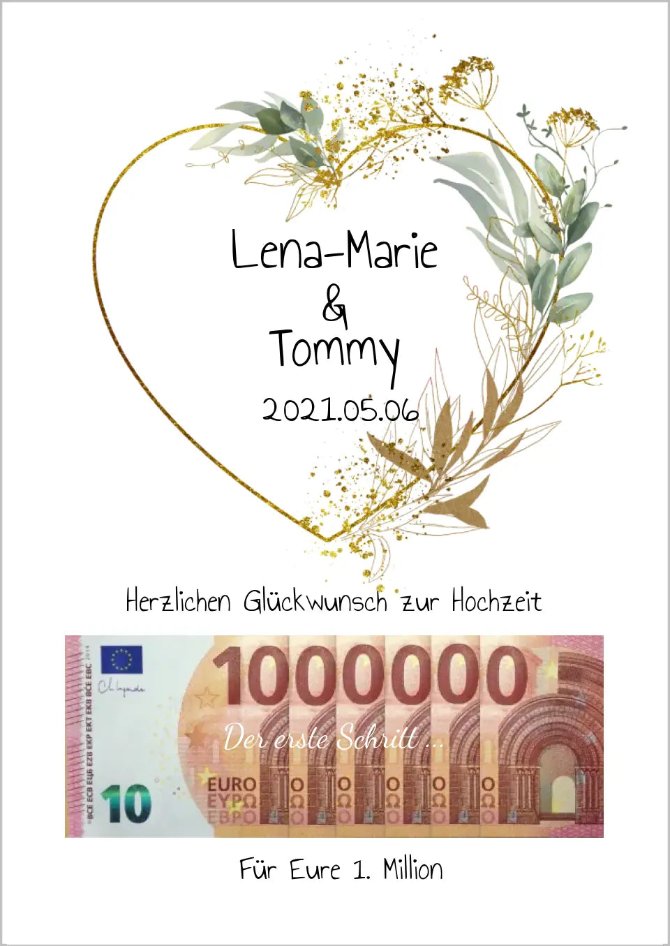 Geldgeschenk Wunscherfüller - Personalisiertes Geschenk, Geldgeschenk zur Hochzeit, Hochzeitsgeschenk Für Eure 1. Million