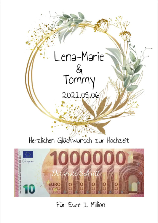 Personalisiertes Geschenk, Geldgeschenk zur Hochzeit, Hochzeitsgeschenk Für Eure 1. Million - Geldgeschenk Wunscherfüller