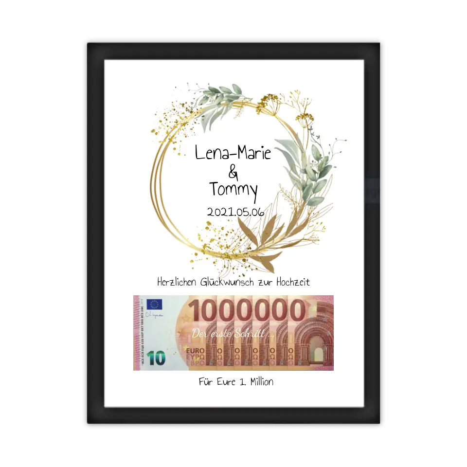 Personalisiertes Geschenk, Geldgeschenk zur Hochzeit, Hochzeitsgeschenk Für Eure 1. Million - Geldgeschenk Wunscherfüller