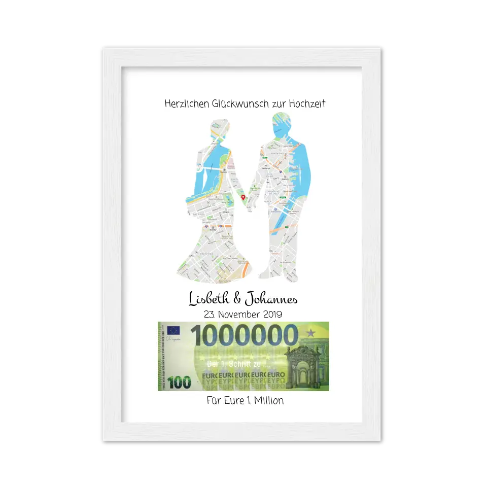 Personalisiertes Geldgeschenk zur Hochzeit -  Hochzeitsgeschenk Für Eure 1. Million Standortkarte