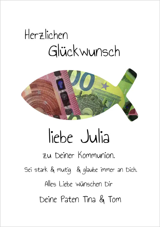 Geldgeschenk Wunscherfüller - Personalisiertes Geschenk, Geldgeschenk zum Geburtstag, Jugendweihe, Kommunion, Konfirmation, Taufe & Geburt -Fisch zum selberausschneiden