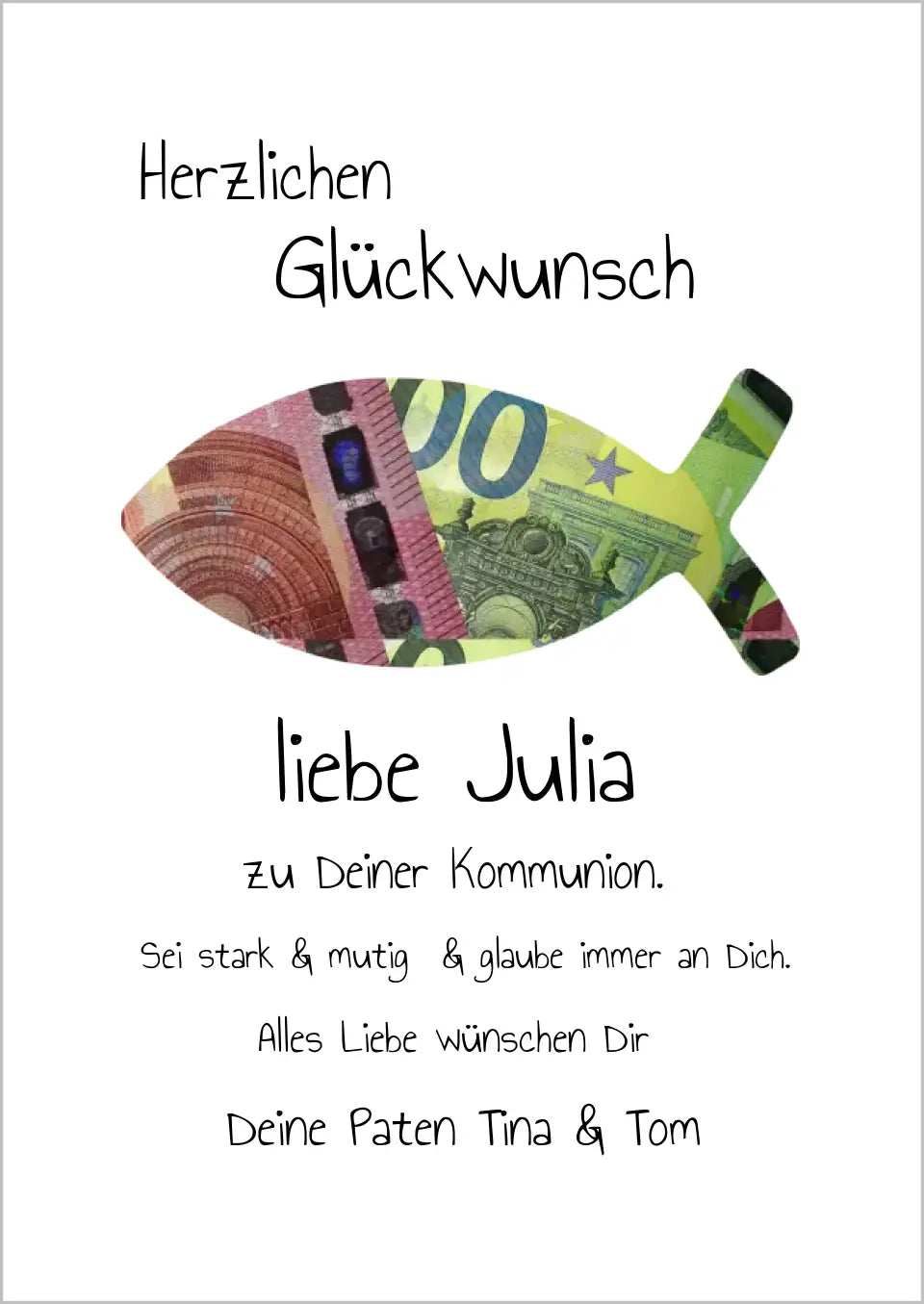 Geldgeschenk Wunscherfüller - Personalisiertes Geschenk, Geldgeschenk zum Geburtstag, Jugendweihe, Kommunion, Konfirmation, Taufe & Geburt -Fisch zum selberausschneiden