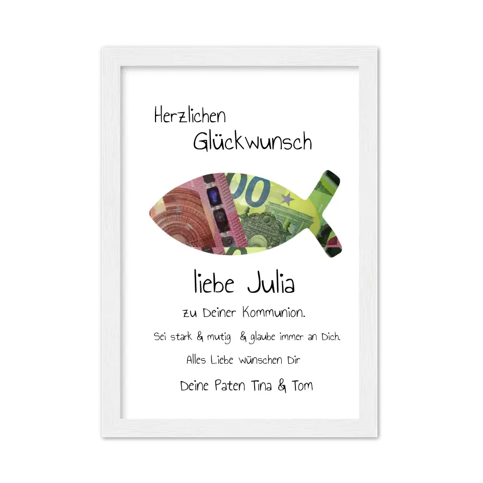 Geldgeschenk Wunscherfüller - Personalisiertes Geschenk, Geldgeschenk zum Geburtstag, Jugendweihe, Kommunion, Konfirmation, Taufe & Geburt -Fisch zum selberausschneiden