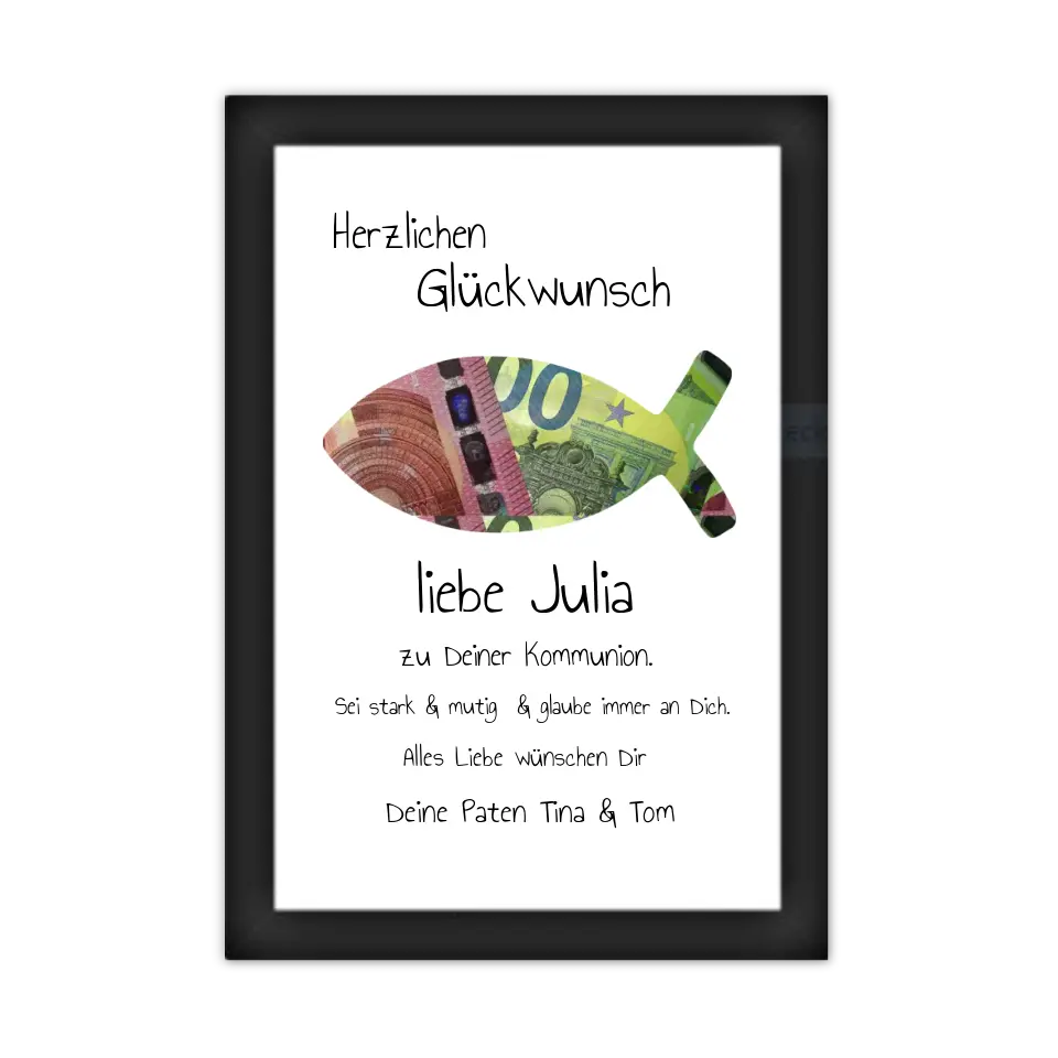 Geldgeschenk Wunscherfüller - Personalisiertes Geschenk, Geldgeschenk zum Geburtstag, Jugendweihe, Kommunion, Konfirmation, Taufe & Geburt -Fisch zum selberausschneiden