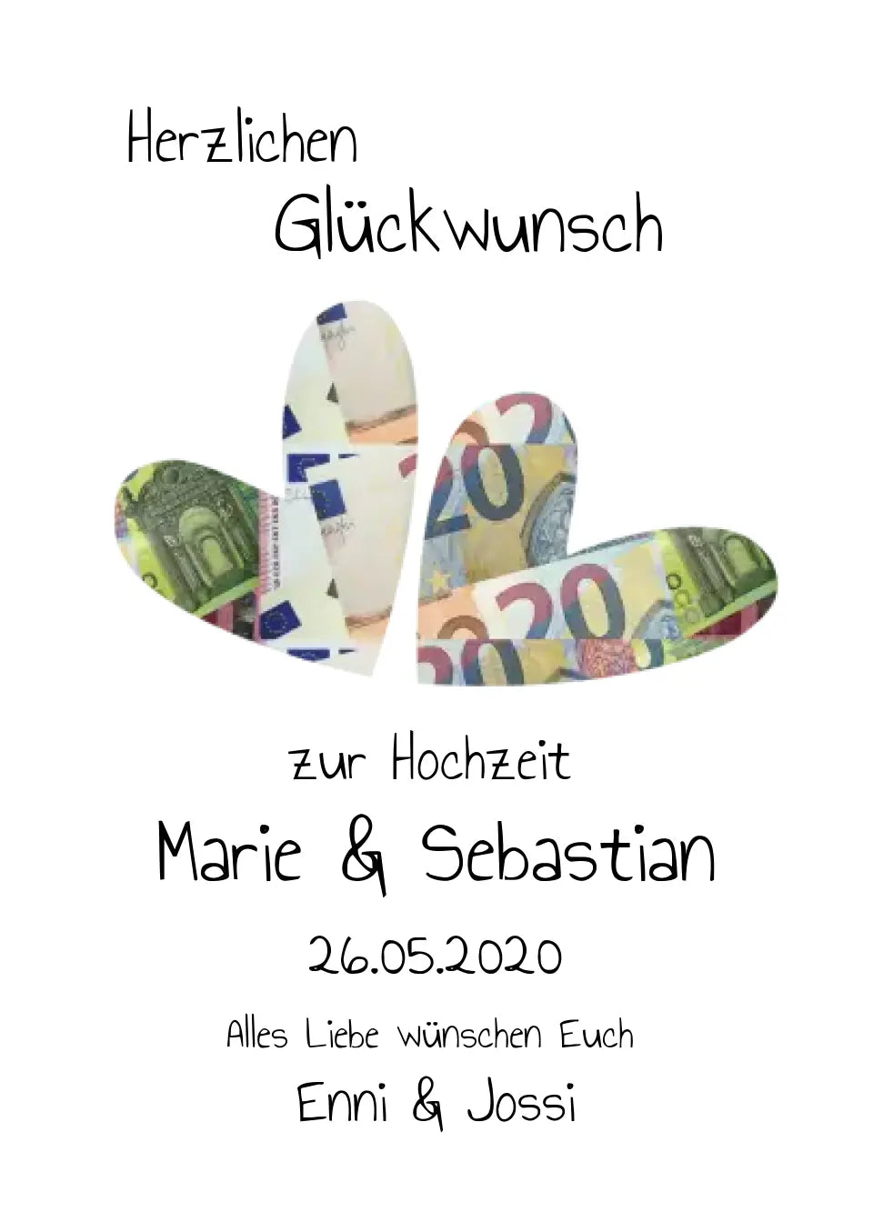 Geldgeschenk Wunscherfüller - Personalisiertes Geldgeschenk zur Hochzeit - Hochzeitsgeschenk Herzen zum selberausschneiden