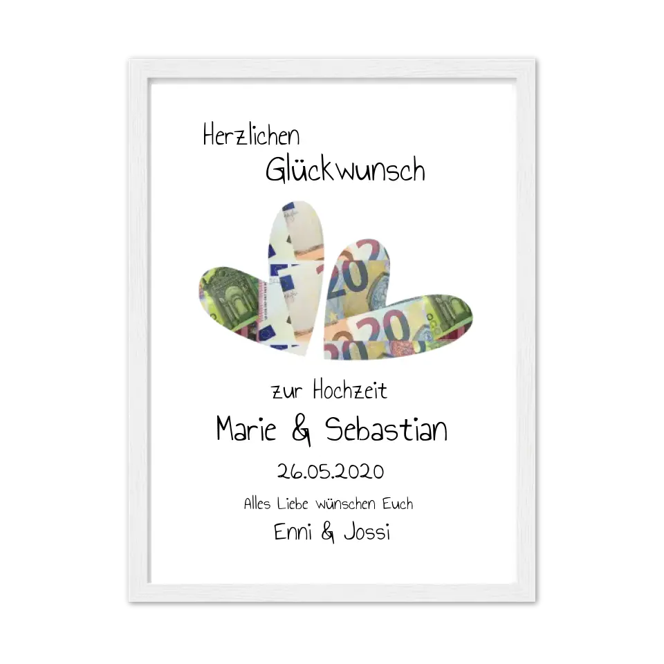 Geldgeschenk Wunscherfüller - Personalisiertes Geldgeschenk zur Hochzeit - Hochzeitsgeschenk Herzen zum selberausschneiden