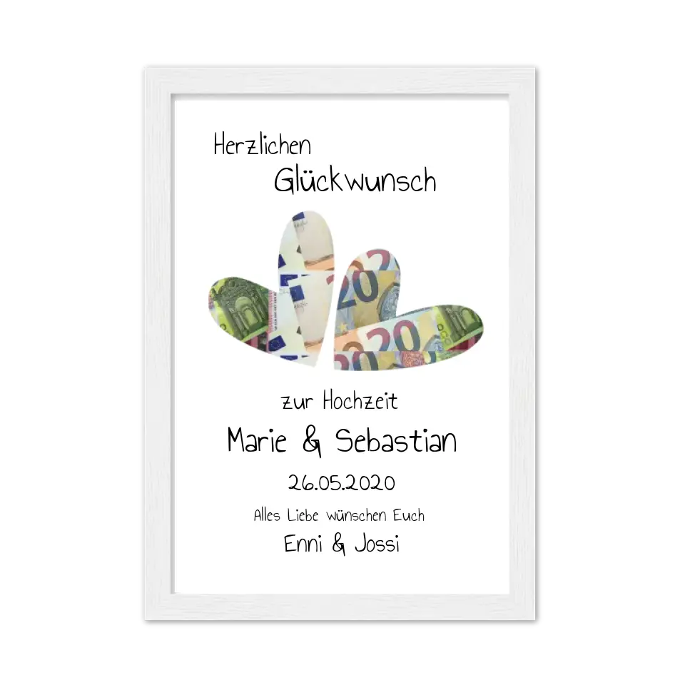Geldgeschenk Wunscherfüller - Personalisiertes Geldgeschenk zur Hochzeit - Hochzeitsgeschenk Herzen zum selberausschneiden