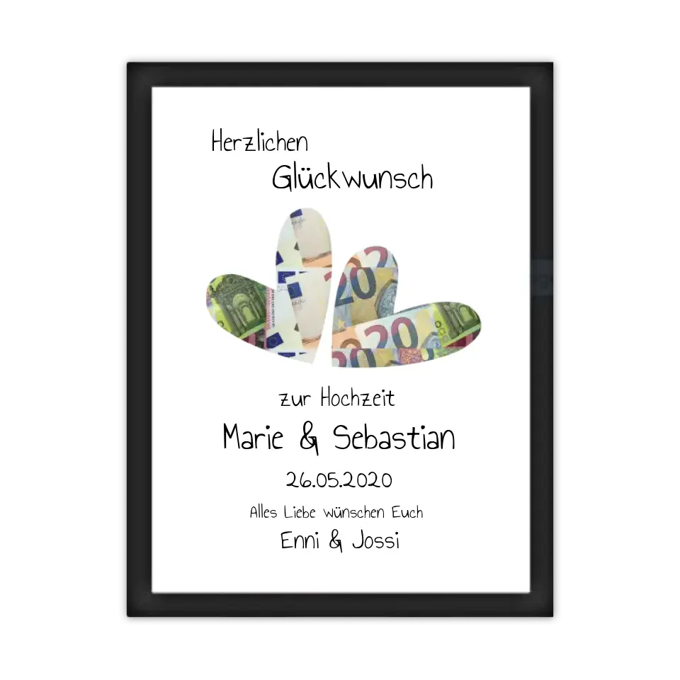 Geldgeschenk Wunscherfüller - Personalisiertes Geldgeschenk zur Hochzeit - Hochzeitsgeschenk Herzen zum selberausschneiden