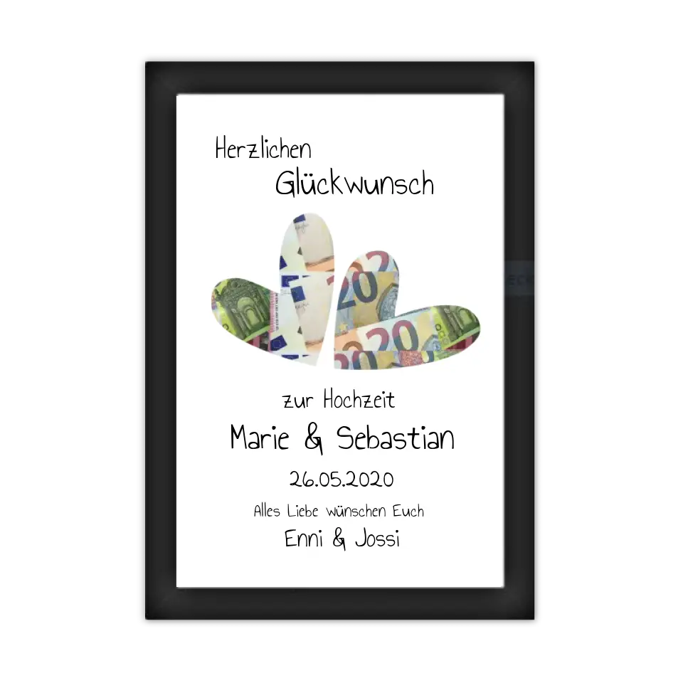 Geldgeschenk Wunscherfüller - Personalisiertes Geldgeschenk zur Hochzeit - Hochzeitsgeschenk Herzen zum selberausschneiden
