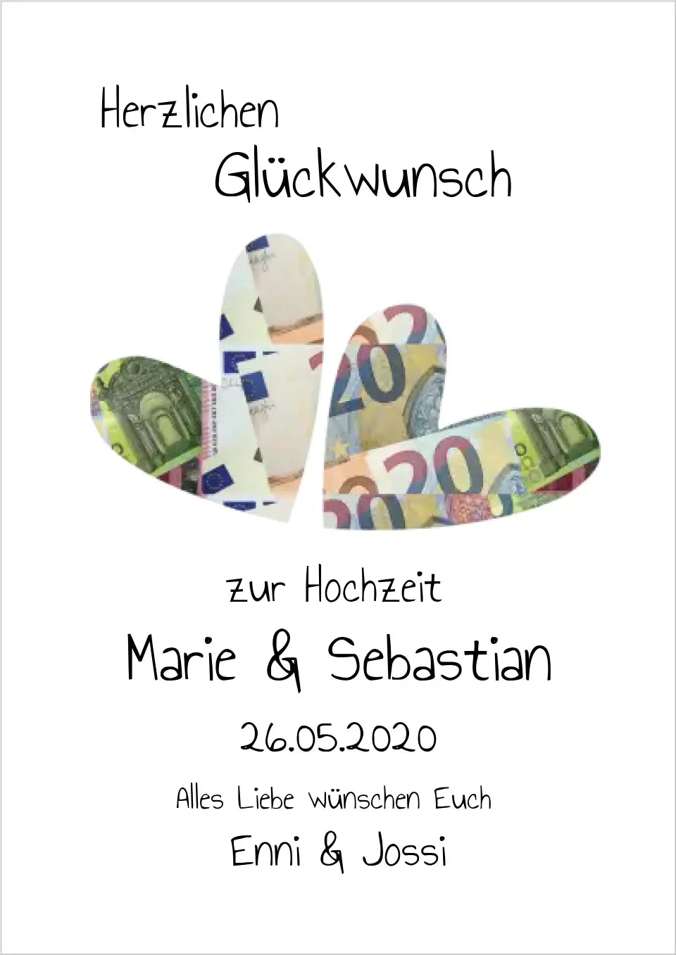 Geldgeschenk Wunscherfüller - Personalisiertes Geldgeschenk zur Hochzeit - Hochzeitsgeschenk Herzen zum selberausschneiden