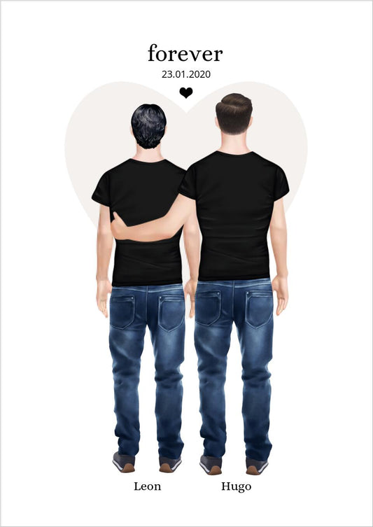 Partnergeschenk beste Freunde personalisiert - 2 Männer Poster Freundschaft & Valentinstag Geschenk, Geburtstagsgeschenk & Weihnachtsgeschenk