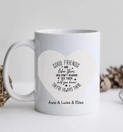 Personalisierte Tasse 3 Beste Freundinnen, Kaffeebecher, Geschenkidee Freundin, Schwester, Kollegin, Weihnachtsgeschenk