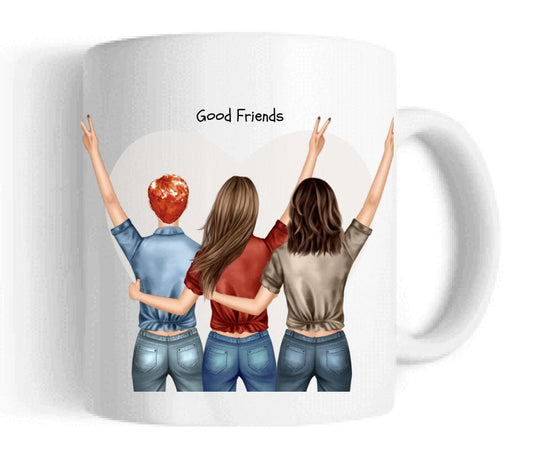 Personalisierte Tasse 3 Beste Freundinnen, Kaffeebecher, Geschenkidee Freundin, Schwester, Kollegin, Weihnachtsgeschenk