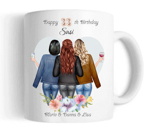 Personalisierte Tasse 3 beste Freundinnen Geschenk Geburtstagsgeschenk Freundin - Personalisierte Geburtstagstasse