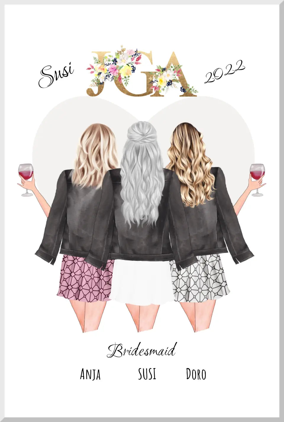 Junggesellinnenabschied Freundin Bild Geschenk Personalisiert, JGA Poster, Team Braut, Bridesmaid
