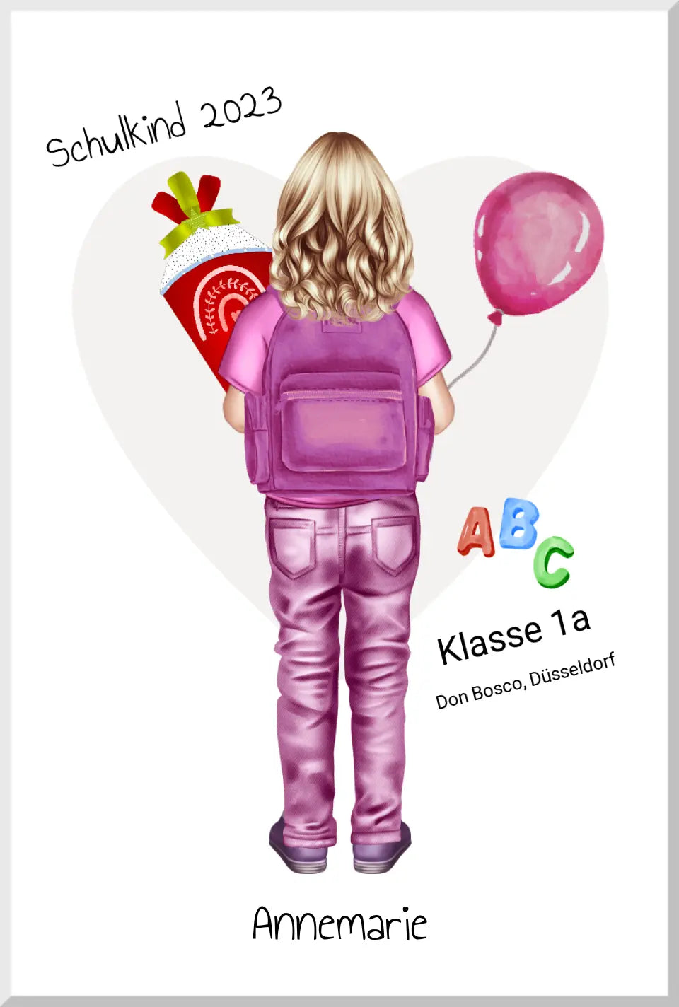 Erster Schultag 2023 - personalisiertes Poster Geschenk Mädchen zur Einschulung