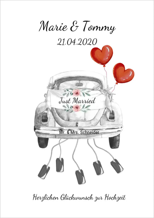 Weddingcar, Personalisiertes Geschenk, Auto Geldgeschenk zur Hochzeit, Hochzeitsgeschenk, Geld auf die Dosen anbringen