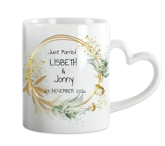 Personalisierte Hochzeitstasse Hochzeitsgeschenk Blumenkranz Brautpaar, Kaffeebecher - Geschenk Hochzeit