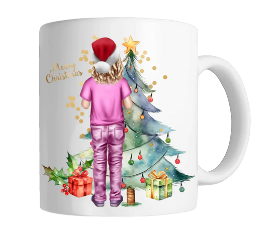 Personalisiertes Weihnachtsgeschenk Tasse / Teller Junge, Mädchen mit Name und Outfit