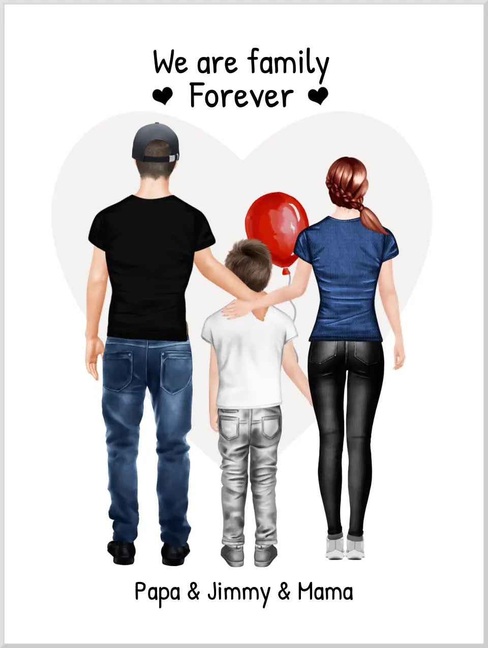 Personalisiertes Poster Geschenk Familie - Familienbild mit 1 Kind - Personalisiertes Familienportrait - We are family